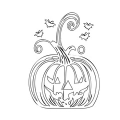 Outlined Jack-o'-Lantern with bats for Halloween