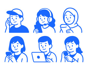 people with gadget doodle cartoon drawing vector illustration set

