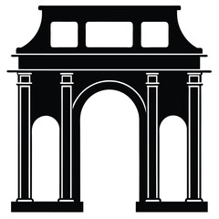 Antique arch illustration with ancient column and wooden frame