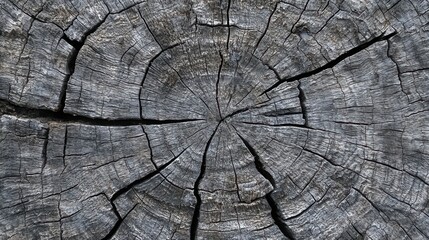 Fototapeta premium Close-up of an old tree stump with deep cracks, detailed rustic wood texture, panoramic wooden pattern for natural backgrounds.