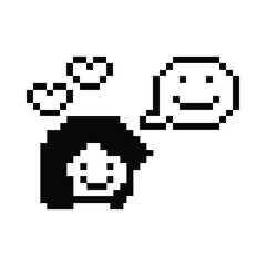 Obraz premium Cute pixel cartoon 8bit character woman lady feel love happy happiness heart emotion decoration in love 8 bit female girl happy favorite like mood game isolated PNG vector.