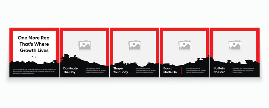 Gym Social Media Banner Template. Fitness Carousel Template Design. Instagram Carousel Template, Sports carousel template for social media.