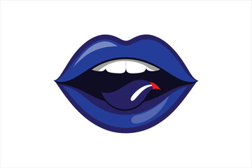 Cheeky Expression with Dark Blue Glossy Lips and Tongue on Transparent PNG