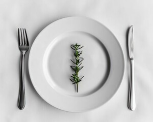Empty Plate with Fresh Rosemary, Elegant Table Setting