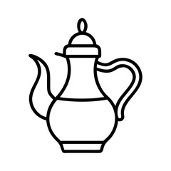 Outline arabic coffee pot vector design, traditional coffee pot illustration for cafes and restaurants