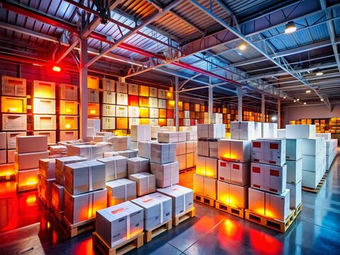 Black Friday Warehouse Sale: Stacks of White Electronics Boxes with Sale Stickers