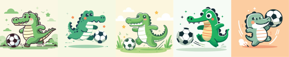 funny vector collection of crocodiles playing football