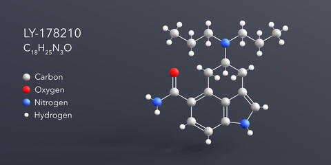 ly-178210 molecule 3d rendering, flat molecular structure with chemical formula and atoms color coding