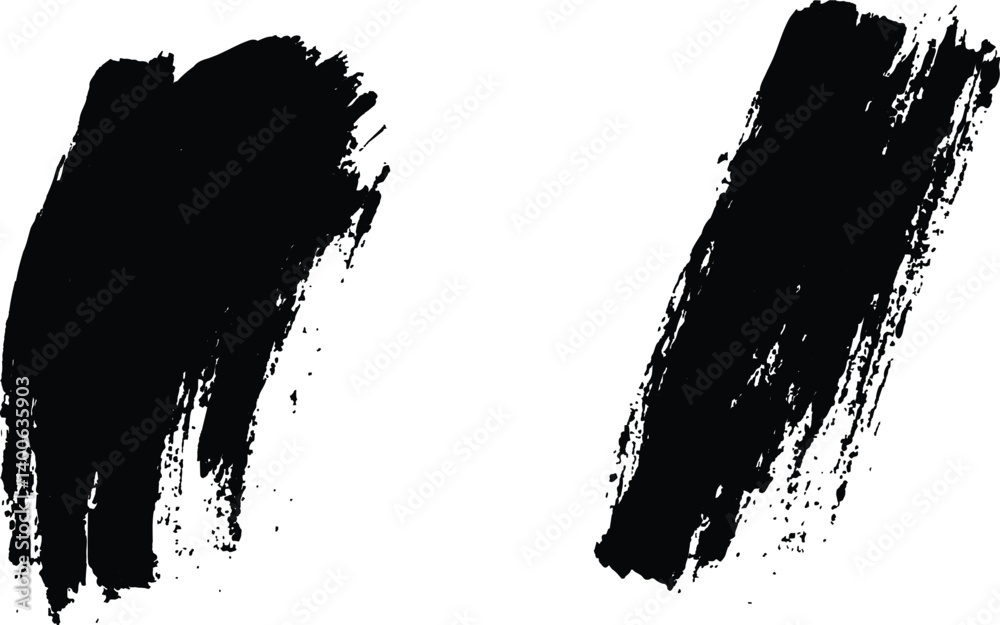 Poster isolated collection of abstract black paint splashes and brush stroke white background. collection o