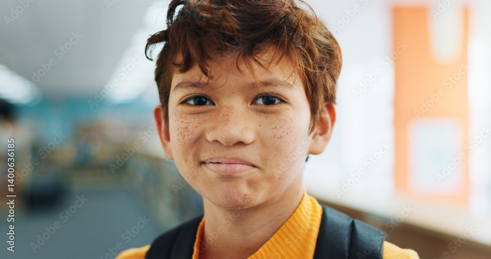 Poster education, portrait and student with kid in school for child development, growth or learning. future