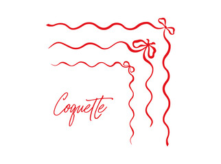 Bow Corners Divider, Vector Y2K Coquette Pen Outline Cute Fashion or Baby Shower Feminine Ribbon Border, Charming Ink Doodle for Valentine Vector Illustration