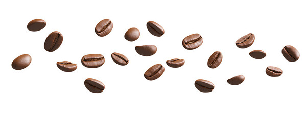 Obraz premium Floating coffee beans isolated on a transparent background PNG