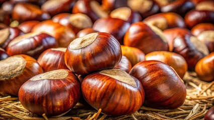 Autumn Abundance: A Group of Ripe Chestnuts, Castanea sativa