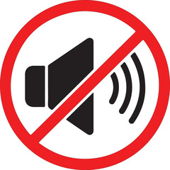 Black and white no sound icon indicates silence or mute mode in a round frame Ideal for websites apps and presentations.