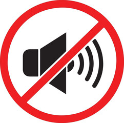 Black and white no sound icon indicates silence or mute mode in a round frame Ideal for websites apps and presentations.