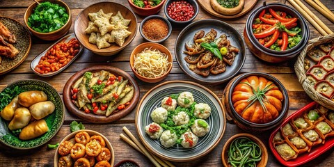Fototapeta premium Authentic Chinese Food Feast: A Documentary Photography Style