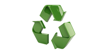 Obraz premium Glossy Green 3D Recycling Symbol for Sustainability and Environmental Awareness Campaigns