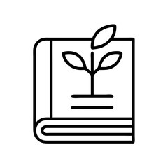 Botany book with plant illustration for gardening education and sustainable living guide icon