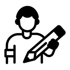 A student holding a pencil, linear style icon 
