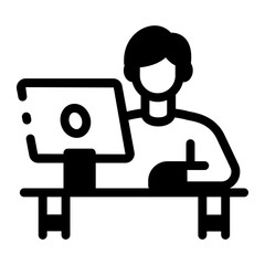 A character doing digital study, linear style icon 
