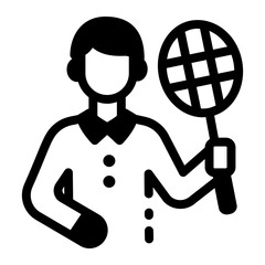 A student playing badminton, line style icon 