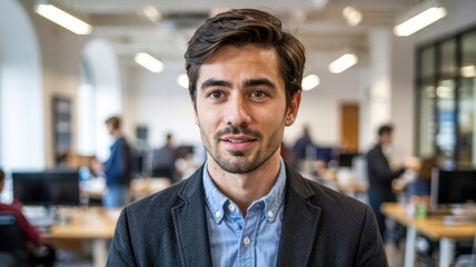Obraz premium Curious intern in a business environment. Young professional with a learning mindset. 