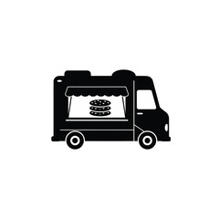 Black Silhouette Of A Food Truck Selling Burgers Minimalist Design