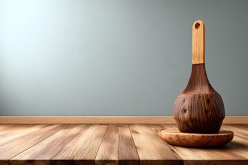 Rustic Wooden Utensil and Plate on a Natural Wooden Table Surface
