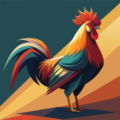Funny cartoon rooster, a farm animal with a comb and beak, illustration