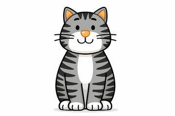 Happy cartoon grey tabby cat sitting