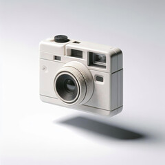 Minimalist disposable pocket camera with sliding cover, isolated on white. Ideal for clean mockups, branding, or retro-inspired visuals.
