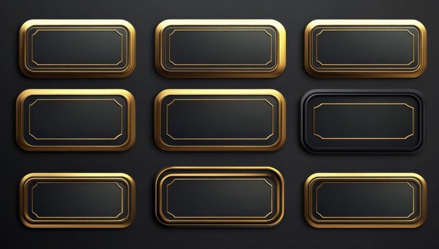 Gold-framed black rectangular labels