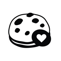 Chocolate Chip Cookie With Heart Icon Black And White Line Art