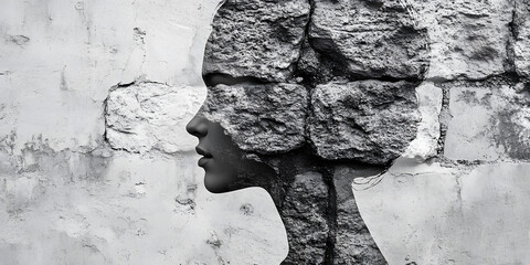 Abstract woman silhouette art, minimalist textured image, modern aesthetic artwork, unique wall piece, urban style portrait