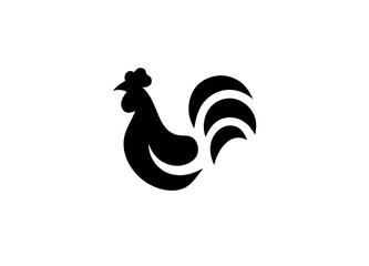 Rooster Silhouette: A bold black rooster silhouette stands proudly, capturing the iconic rooster's form in a simple, striking design, perfect for branding. © RIMON