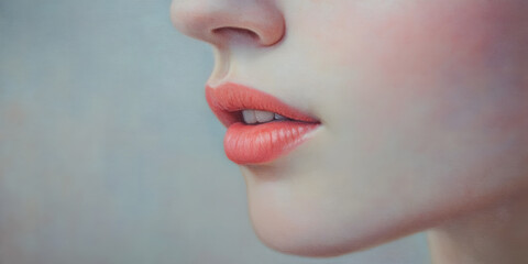 Obraz premium Minimalist Close Up Lips, Red Lips Detailed Artwork, Feminine Lip Art, Modern Lip Closeup, Beauty Lips Fine Details