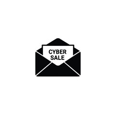 Cyber Sale Announcement Black Envelope Vector Illustration Modern Concept