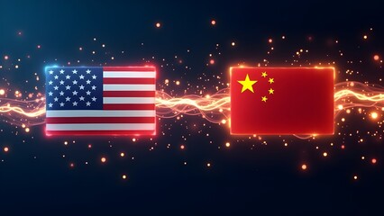 Tariff Conflict Between USA and China Illustrated with National Flags