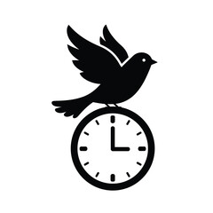 Time Flies Symbolic Black Bird Perched On Clock Minimalist Vector Illustration