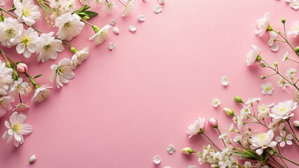 Obraz premium Aerial View Pink Flower Field, Women's Day & Mother's Day Postcard Banner