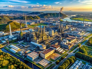 Obraz premium Aerial View of Yokkaichi Industrial Complex, Mie Prefecture, Japan - Pollution and Industry
