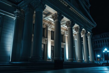 Fototapeta premium Government building illuminated at night showcasing classical architecture with striking shadows