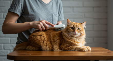 Grooming Bliss: Happy Cat Being Brushed - Keep Your Furry Friend Healthy & Shed-Free!