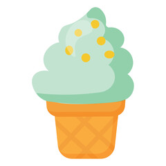 Minimal flat illustration of mint ice cream cone with yellow sprinkles Perfect for summer designs, food packaging, and fun dessert-themed projects