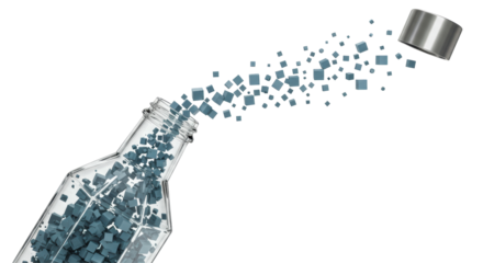 Isolated Cubes Coming Out of Bottle