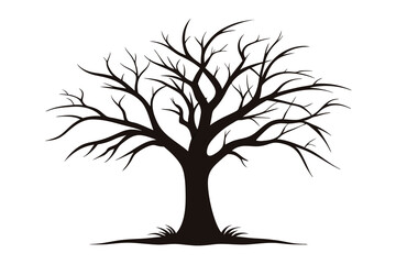 Bare tree silhouette vector illustration on white background