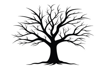 Bare tree silhouette vector illustration on white background
