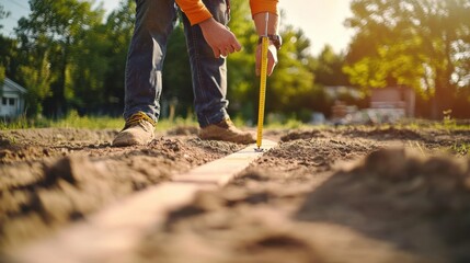 Surveyor measuring land for a real estate development project. Featuring accuracy and planning