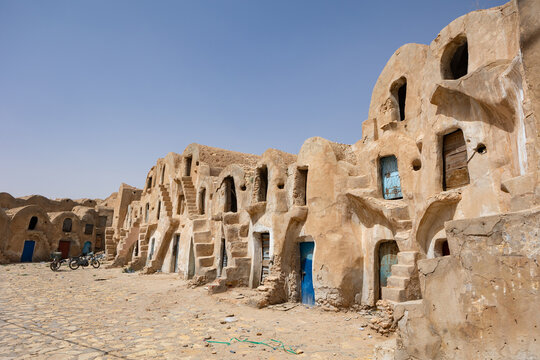 Ancient Ksar of Medenine in Tunisia, with iconic Berber granary structures, standing as testament to traditional North African architecture