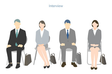 Simple business person illustration of a man and woman being interviewed in an office.オフィスで面接を受ける男女のシンプルビジネスパーソンイラスト素材